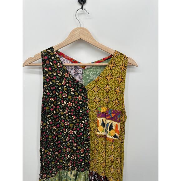 Ok Mike Womens Midi Dress Size OS Patchwork Boho Pockets Gypsy Hippie - Picture 3 of 8